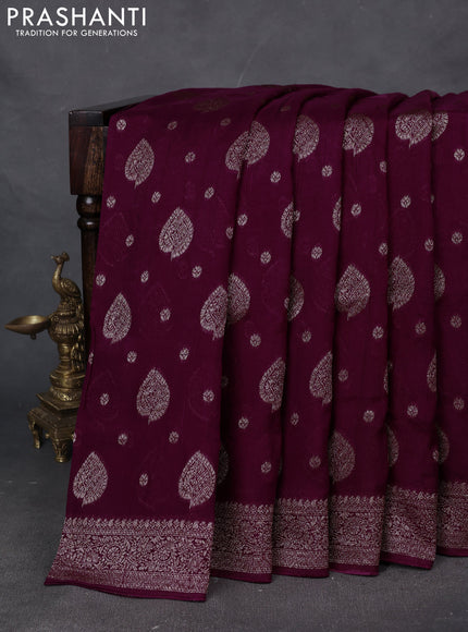 Banarasi semi raw silk saree wine shade with woven buttas and woven border