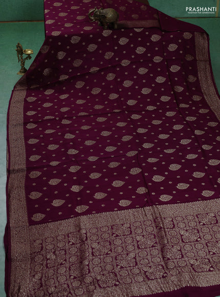 Banarasi semi raw silk saree wine shade with woven buttas and woven border