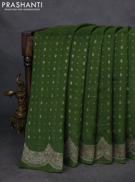 Banarasi semi raw silk saree light green with woven buttas and woven border