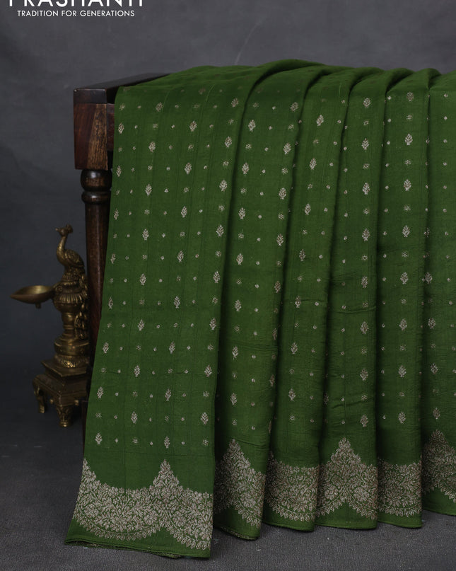 Banarasi semi raw silk saree light green with woven buttas and woven border