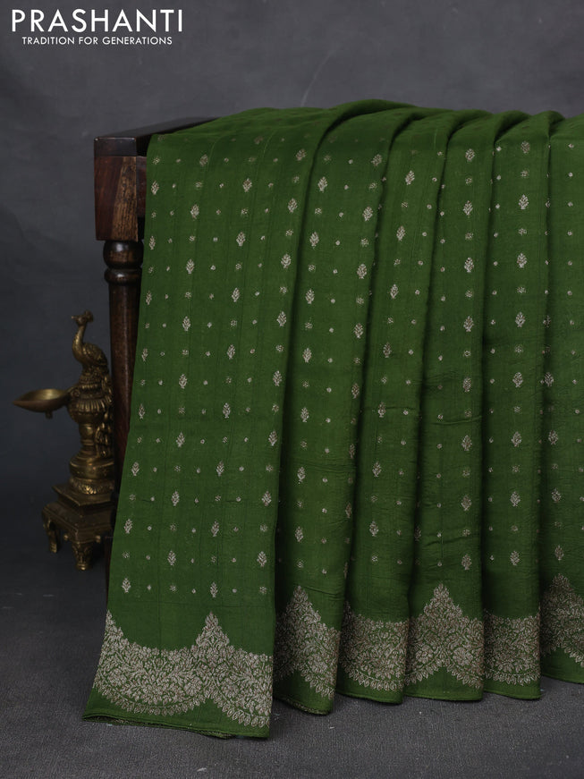 Banarasi semi raw silk saree light green with woven buttas and woven border
