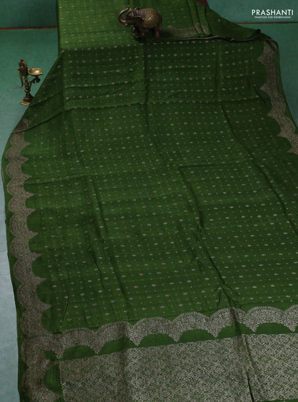 Banarasi semi raw silk saree light green with woven buttas and woven border