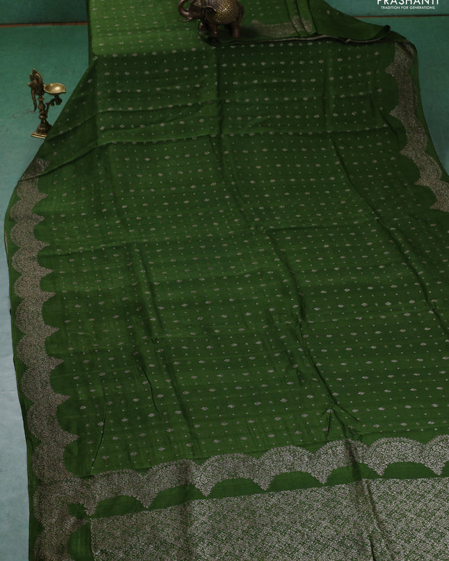Banarasi semi raw silk saree light green with woven buttas and woven border