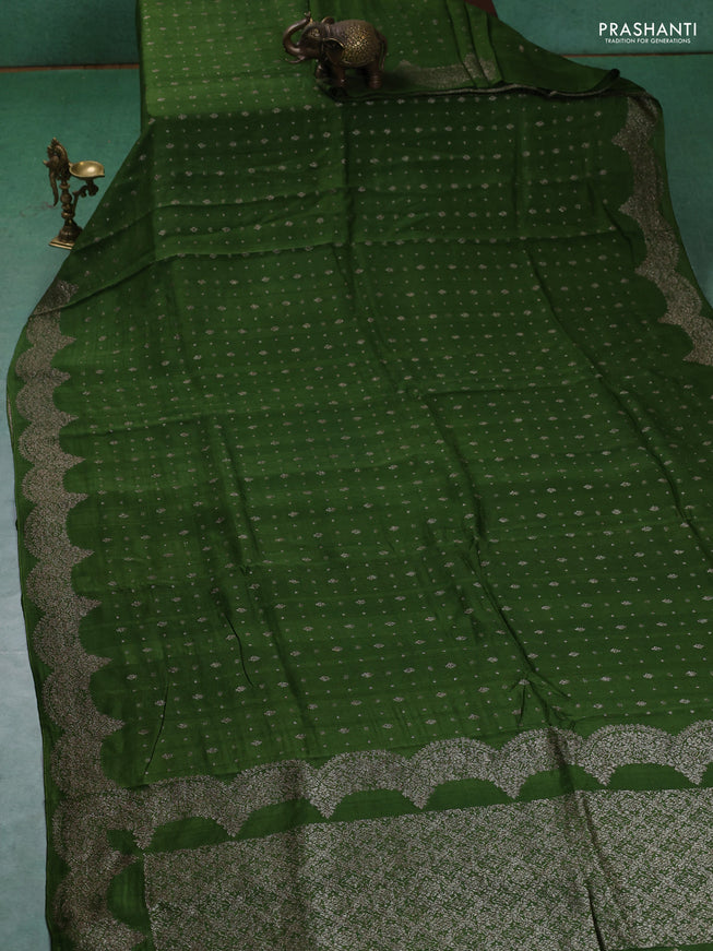 Banarasi semi raw silk saree light green with woven buttas and woven border