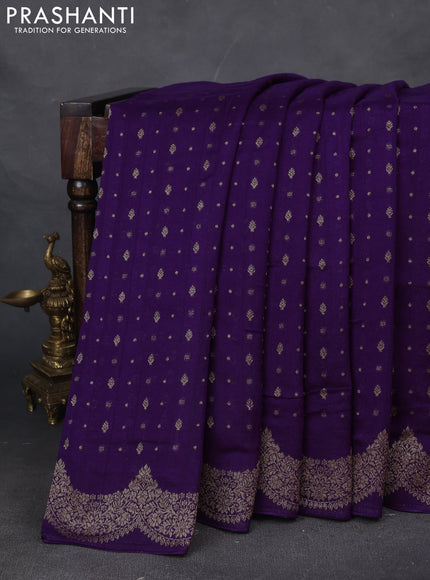 Banarasi semi raw silk saree violet with woven buttas and woven border