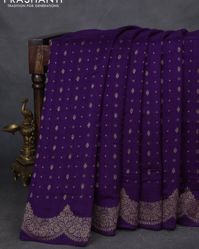 Banarasi semi raw silk saree violet with woven buttas and woven border