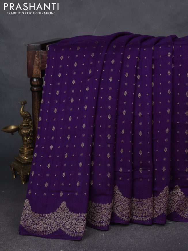 Banarasi semi raw silk saree violet with woven buttas and woven border