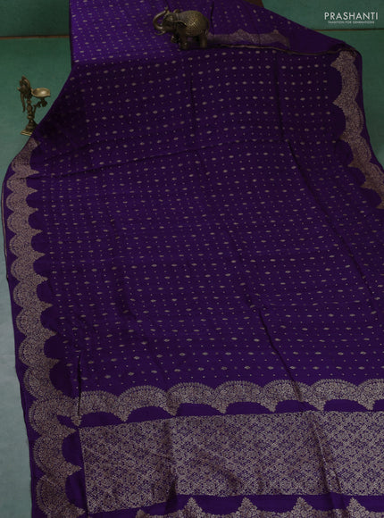 Banarasi semi raw silk saree violet with woven buttas and woven border