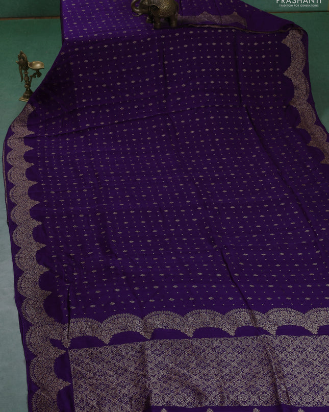Banarasi semi raw silk saree violet with woven buttas and woven border