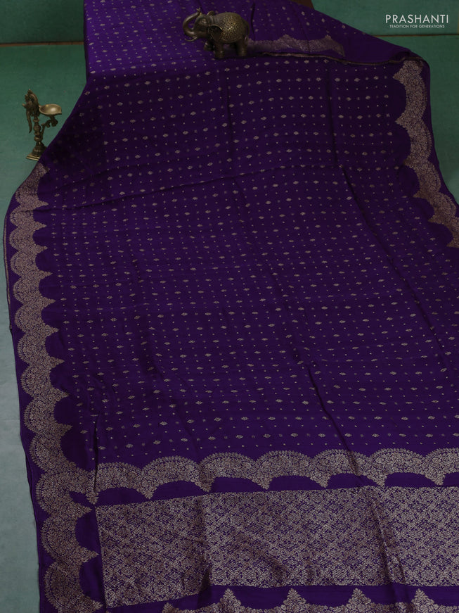 Banarasi semi raw silk saree violet with woven buttas and woven border