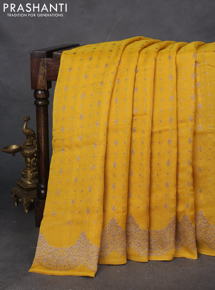 Banarasi semi raw silk saree mustard yellow with woven buttas and woven border