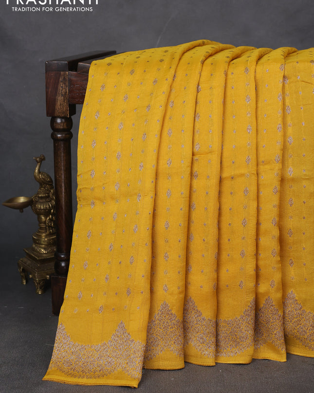 Banarasi semi raw silk saree mustard yellow with woven buttas and woven border