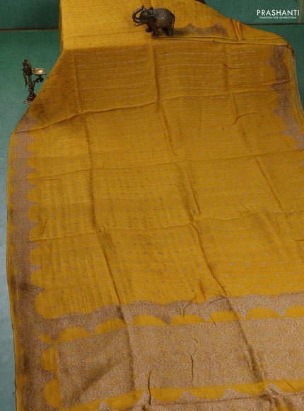 Banarasi semi raw silk saree mustard yellow with woven buttas and woven border