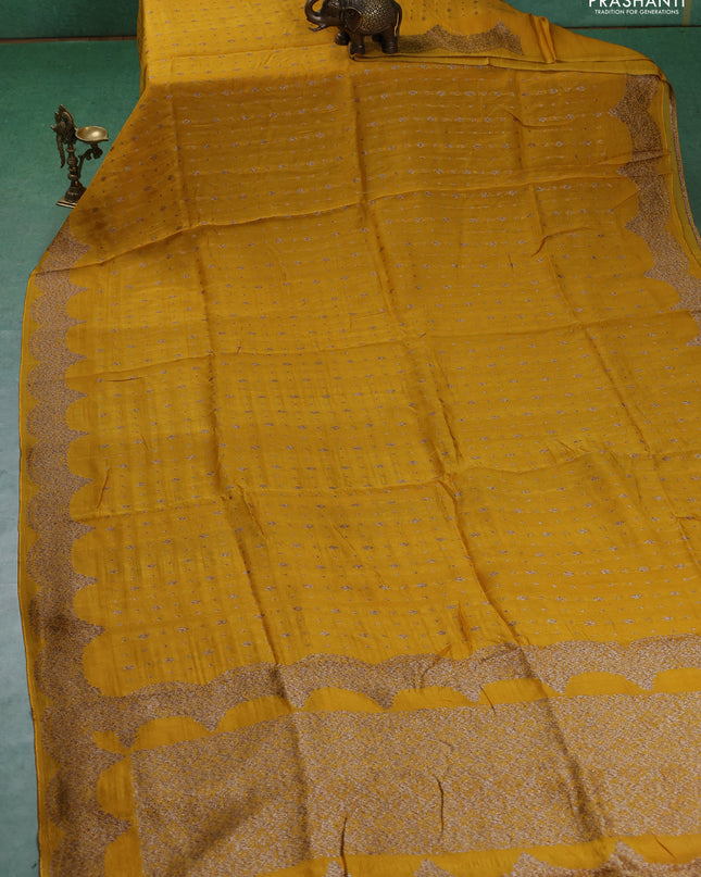 Banarasi semi raw silk saree mustard yellow with woven buttas and woven border