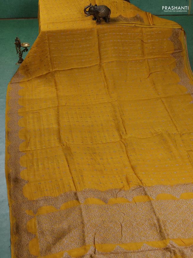 Banarasi semi raw silk saree mustard yellow with woven buttas and woven border