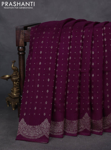 Banarasi semi raw silk saree wine shade with woven buttas and woven border