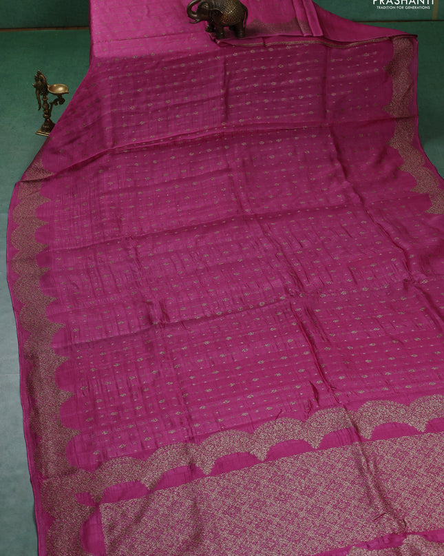 Banarasi semi raw silk saree pink with woven buttas and woven border