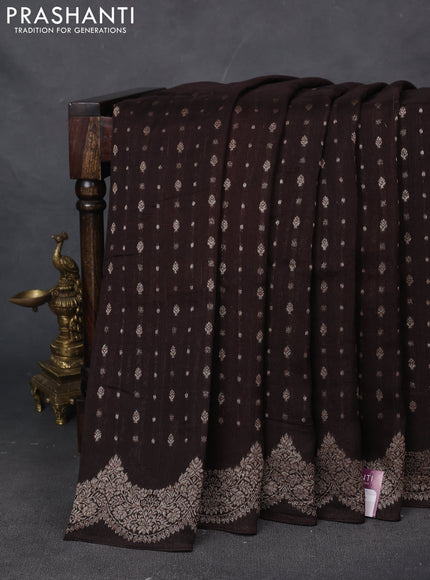 Banarasi semi raw silk saree coffee brown with woven buttas and woven border