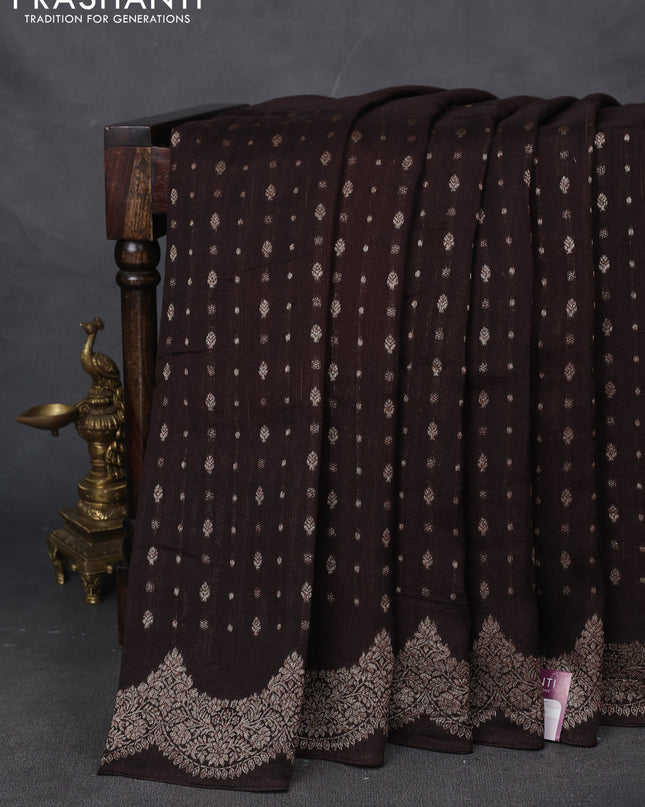 Banarasi semi raw silk saree coffee brown with woven buttas and woven border