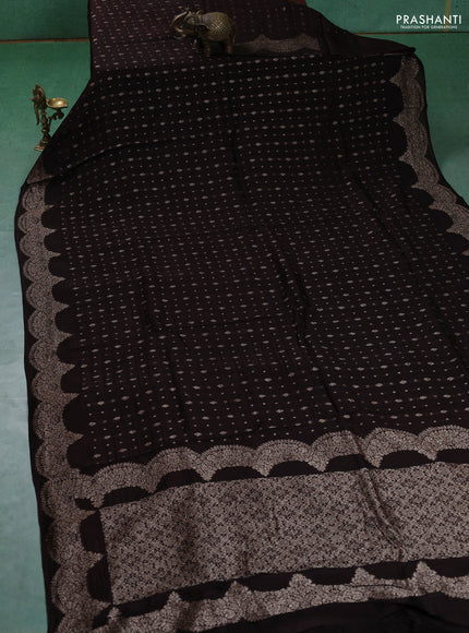 Banarasi semi raw silk saree coffee brown with woven buttas and woven border