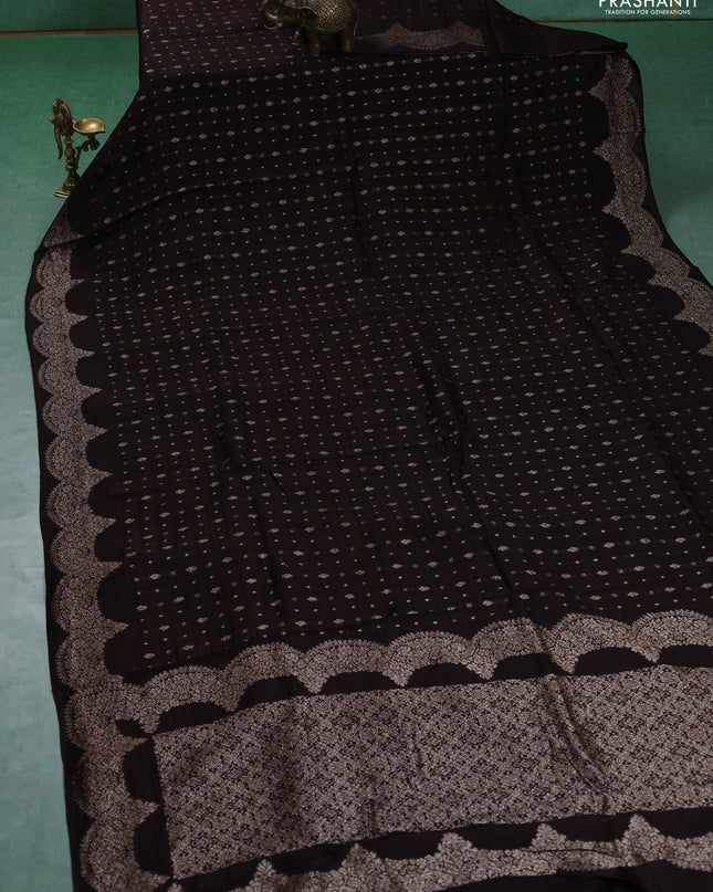 Banarasi semi raw silk saree coffee brown with woven buttas and woven border