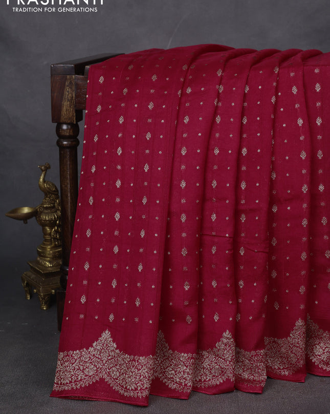 Banarasi semi raw silk saree red with woven buttas and woven border
