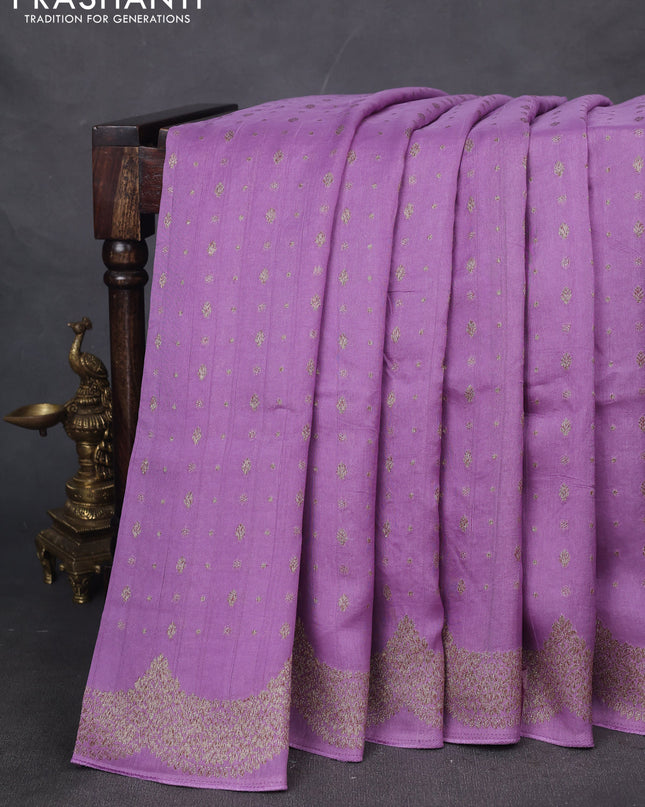 Banarasi semi raw silk saree lavender with woven buttas and woven border