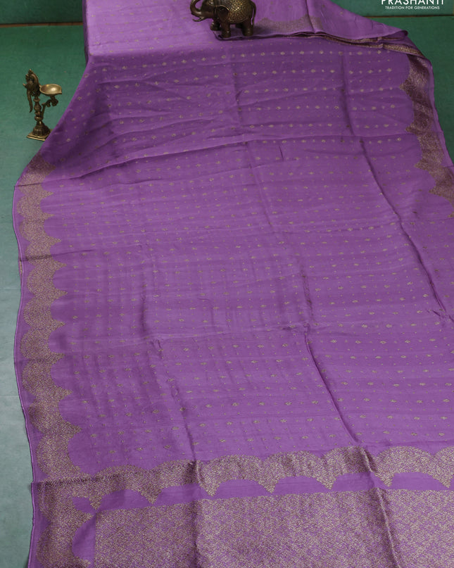 Banarasi semi raw silk saree lavender with woven buttas and woven border