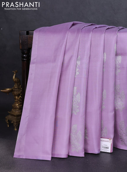 Venkatagiri silk saree lavender with silver zari woven buttas in borderless style