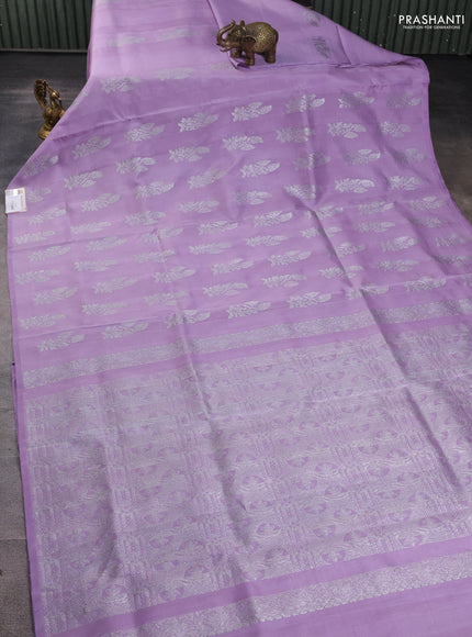 Venkatagiri silk saree lavender with silver zari woven buttas in borderless style