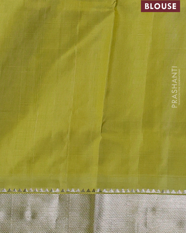 Venkatagiri silk saree lime yellow with silver zari woven buttas and silver zari woven border