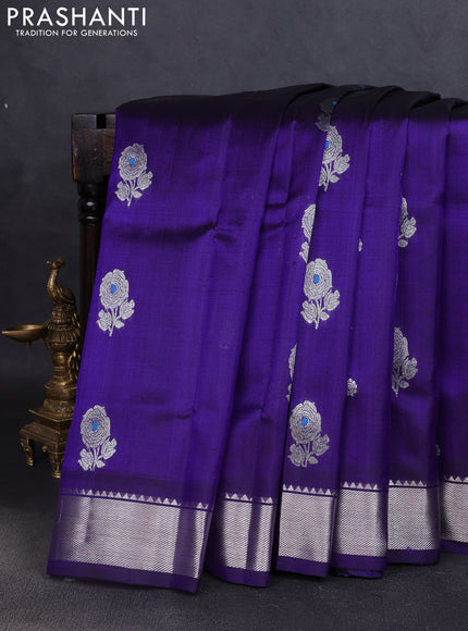 Venkatagiri silk saree blue with silver zari woven buttas and silver zari woven border