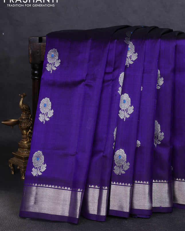 Venkatagiri silk saree blue with silver zari woven buttas and silver zari woven border