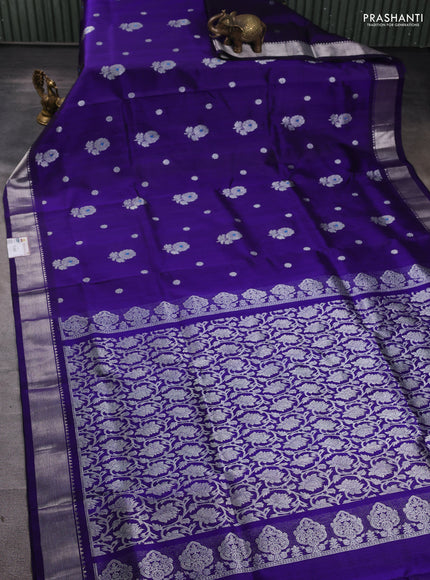 Venkatagiri silk saree blue with silver zari woven buttas and silver zari woven border