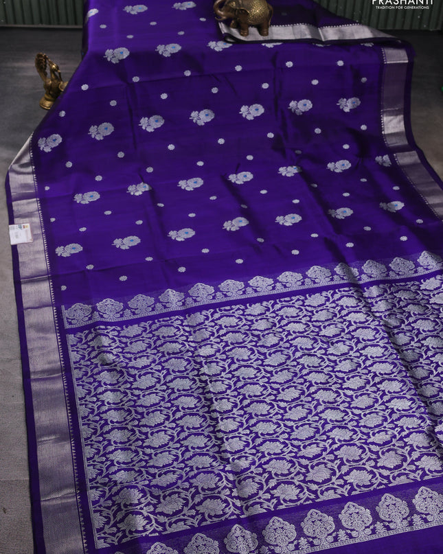 Venkatagiri silk saree blue with silver zari woven buttas and silver zari woven border