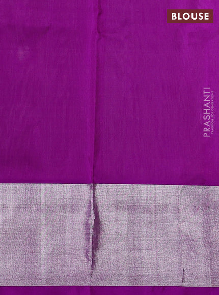 Venkatagiri silk saree pista green and purple with silver & gold zari woven buttas and silver zari woven border
