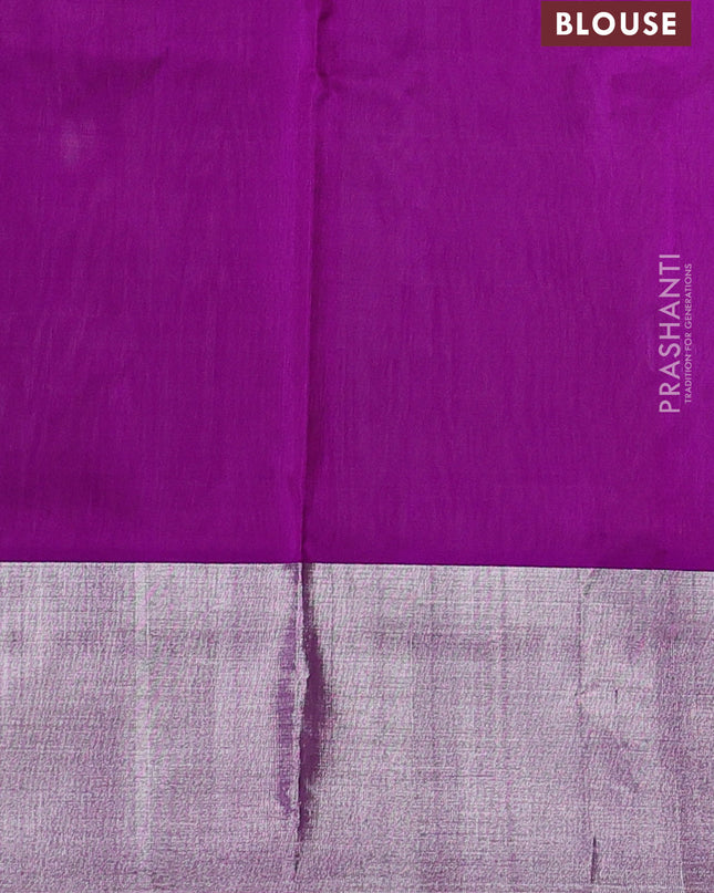 Venkatagiri silk saree pista green and purple with silver & gold zari woven buttas and silver zari woven border