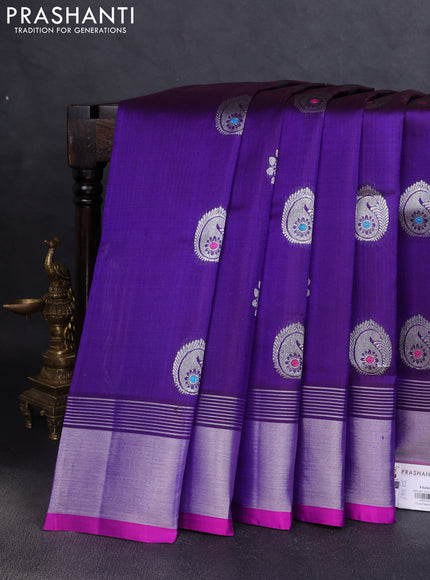 Venkatagiri silk saree blue and pink with silver zari woven buttas and silver zari woven border