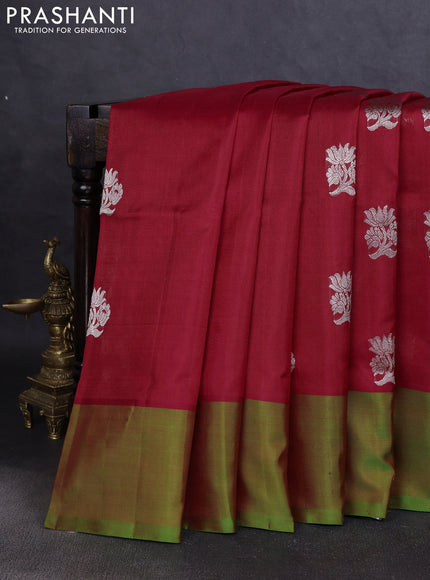 Venkatagiri silk saree red and green with zari woven floral buttas and simple border