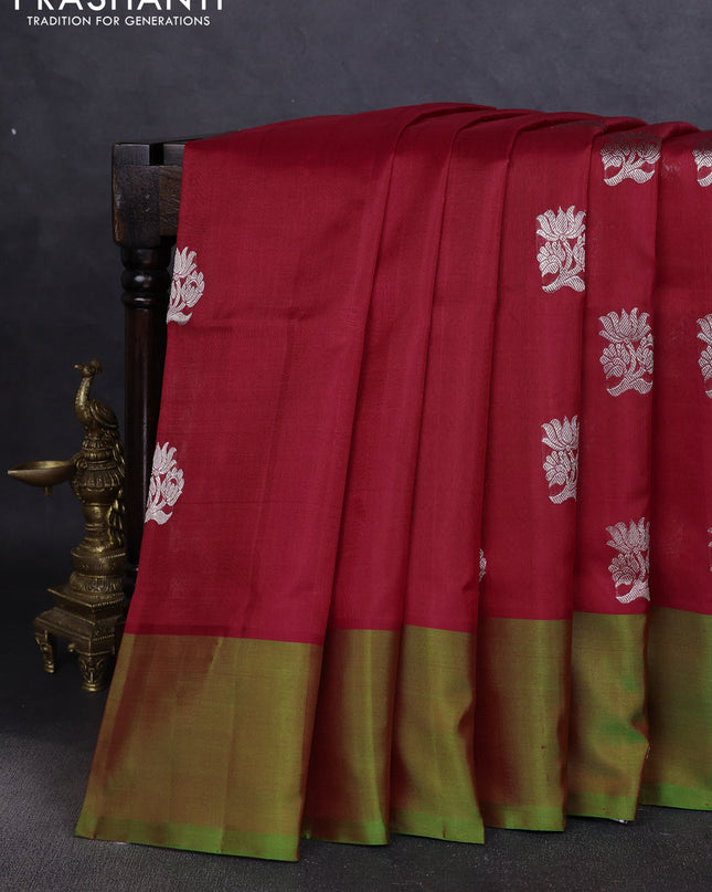 Venkatagiri silk saree red and green with zari woven floral buttas and simple border