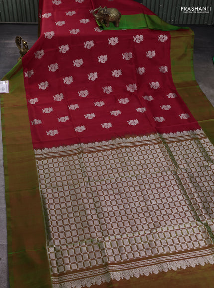 Venkatagiri silk saree red and green with zari woven floral buttas and simple border