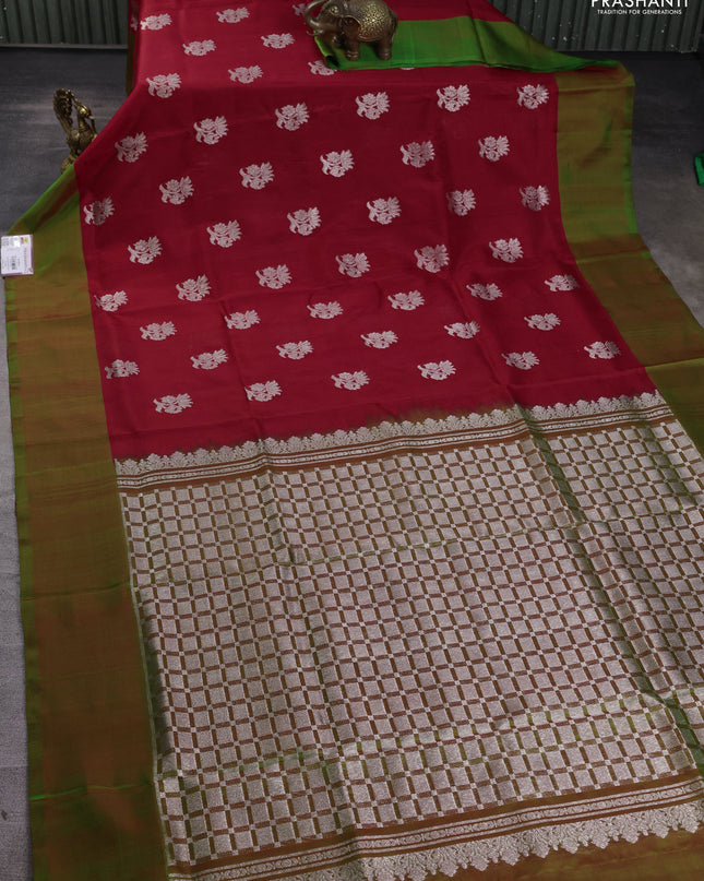 Venkatagiri silk saree red and green with zari woven floral buttas and simple border