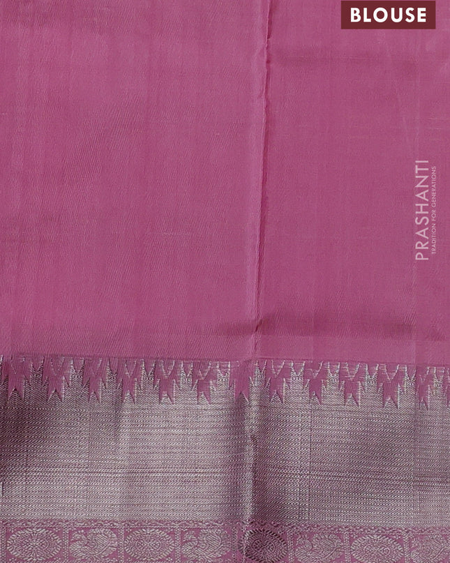 Venkatagiri silk saree light pink with allover silver & gold zari checked pattern and silver zari woven border