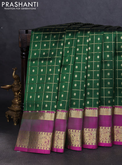Venkatagiri silk saree green and pink with allover zari checks & buttas and rettapet zari woven border