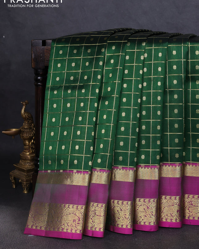 Venkatagiri silk saree green and pink with allover zari checks & buttas and rettapet zari woven border