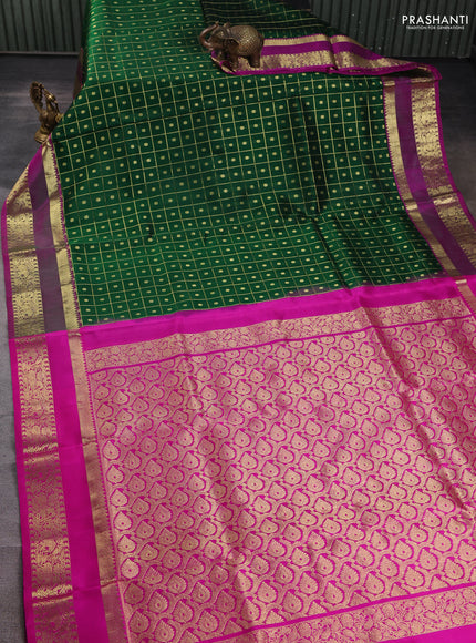 Venkatagiri silk saree green and pink with allover zari checks & buttas and rettapet zari woven border