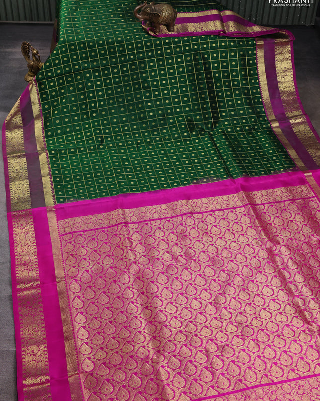 Venkatagiri silk saree green and pink with allover zari checks & buttas and rettapet zari woven border