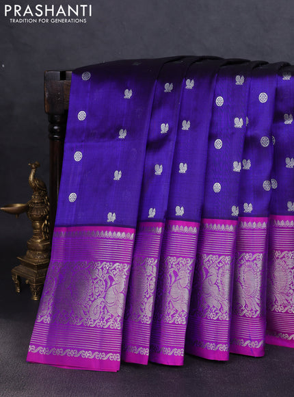 Venkatagiri silk saree blue and purple with allover silver zari woven buttas and silver zari woven border
