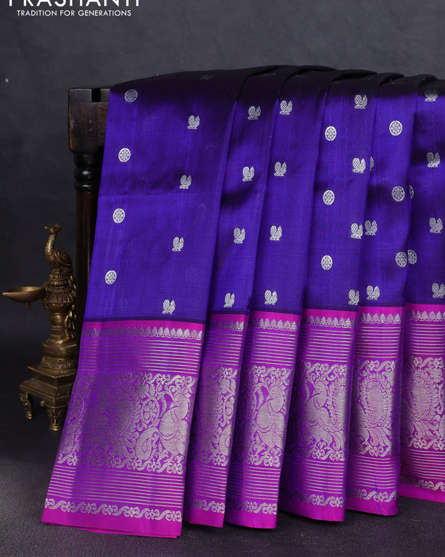 Venkatagiri silk saree blue and purple with allover silver zari woven buttas and silver zari woven border