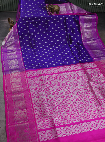 Venkatagiri silk saree blue and purple with allover silver zari woven buttas and silver zari woven border